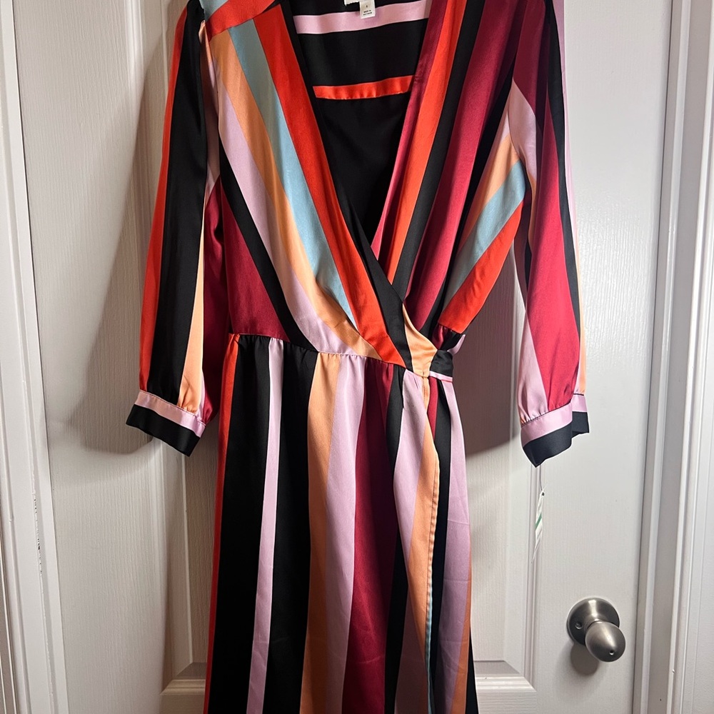 Bar III Red and Pink Wrap Tie Front Cocktail Dress